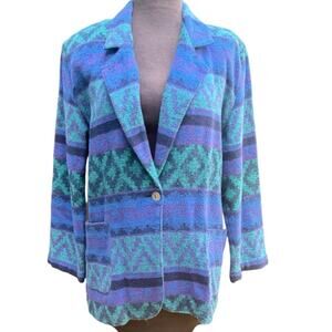 Vtg Aztec Western Cozy Oversized Boyfriend Blazer Womens Size S Cowgirl Prairie